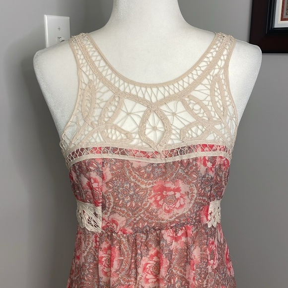 Free People Native Rose High Low Dress Size 0 Boho Crochet Lace Floral Festival - Picture 2 of 7